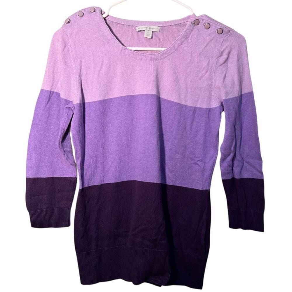 New York & Co Women's Size XS Sweater Crewneck Purple Ombre Colorblock Stripes
